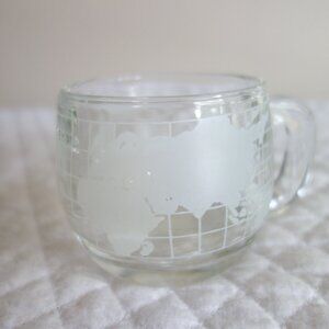 Vtg NESTLE Clear Glass Coffee Cup Mug Etched Globe / World